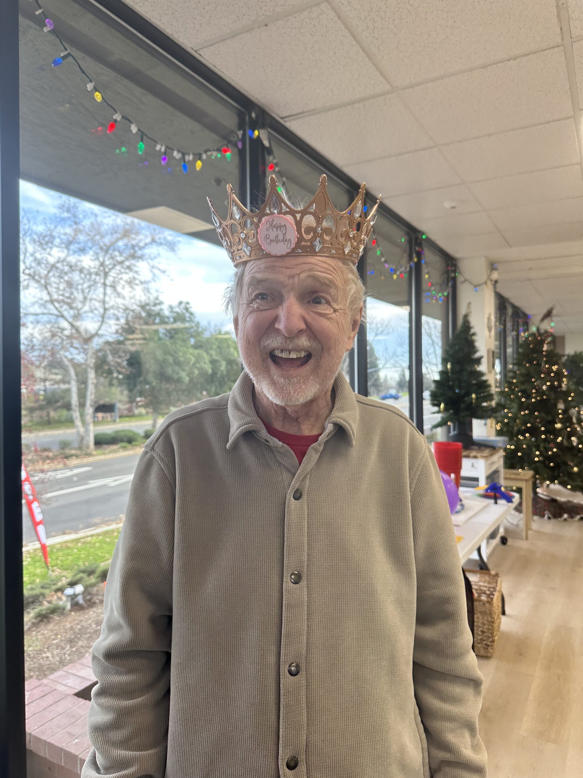 A participant celebrating his birthday in a party crown
